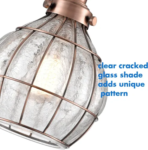 Miniatura 2 de Lámpara colgante para el techo YOBO Lighting, clásica, de alambre rústico y cristal resquebrajado, rojo antiguo cobrizo