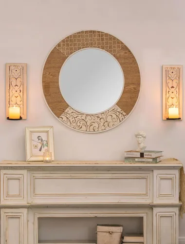 Miniatura 3 de Apliques de Velas Rústicos Decoración de Pared Juego de 2 - Walasis Portavelas de Pared de Madera para Granja Blanco Boho Aplique de Vela Arte