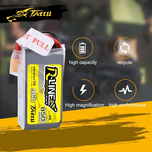 Miniatura 4 de TATTU R-Line 850mAh 14.8V 95C 4S LiPo Batería con XT60 Plug para Multirotor FPV de Tamaño 100 a 180