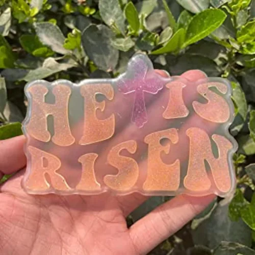 Miniatura 6 de He is resucitado Christian Saying Quotes Car Freshie Molde de silicona Cruz 3 x 4.25 x 1.2 pulgadas Molde religioso Jesús con palabras para cuentas