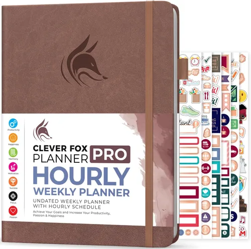 Clever Fox Agenda PRO - Agenda semanal y mensual sin fecha con ranuras de tiempo, libro de citas y organizador diario, A4 (terracota oscura)