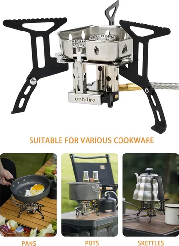 Miniatura 5 de Estufa de gas portátil para acampar de 6800 W, pequeña estufa de mochilero con adaptador de gas propano, mini estufa de campamento plegable