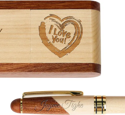 Miniatura 5 de Juego de pluma de madera grabada personalizada, pluma ejecutiva y caja con personalización libre, bolígrafo con estuche para regalo (D)