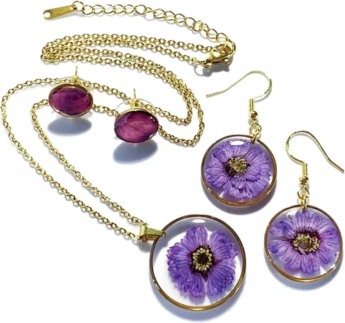 FLOWER LEGEND Juego de aretes de plata esterlina 3 en 1 joyería de flores prensadas aretes de resina joyería de disfraz aretes colgantes de