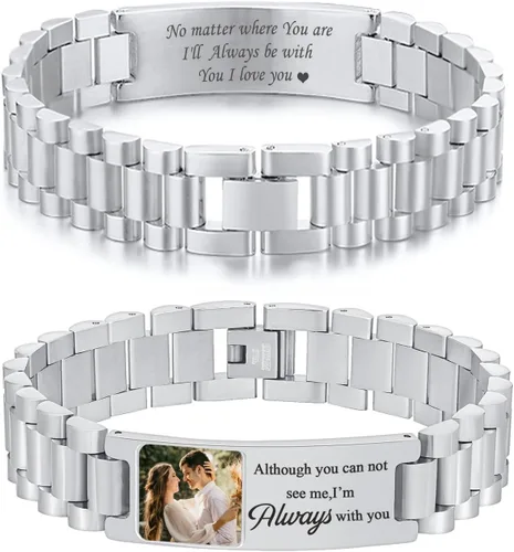 Miniatura 24 de VNOX Correa de reloj masculina de acero inoxidable, pulsera de eslabones personalizada, regalo de joyería para hombres, papá, padre, marido, novio