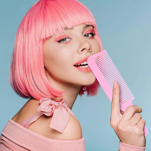 Miniatura 2 de Boao Paquete de 6 peines de plástico rosa para el cabello, peines de peluquería de mezcla de 9 pulgadas para cortes de podadora y encimeras, peines