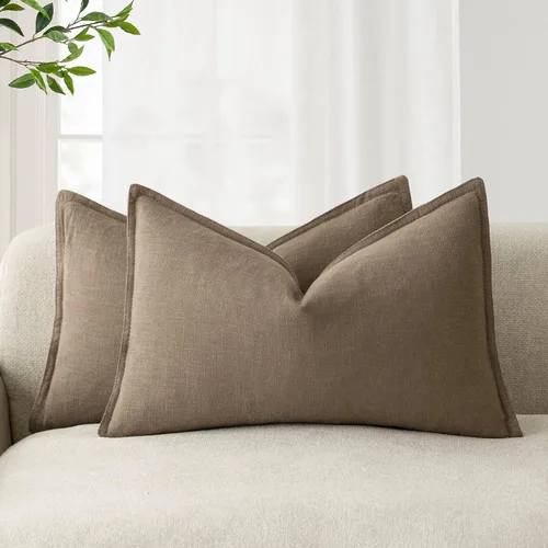 Miniatura 70 de Foindtower Paquete de 2 fundas de almohada decorativas de lino y liso, funda de cojín decorativa suave, estilo bohemio campestre para silla, sofá