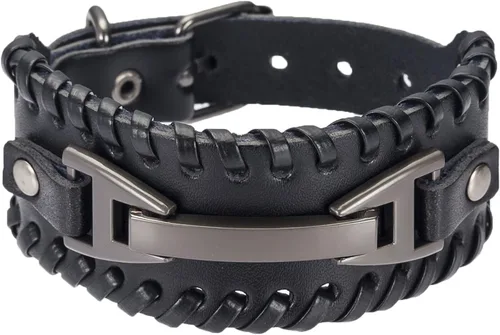Miniatura 2 de Hamoery Men Leather Bracelet Punk Braided Rope Alloy Bracelet Bangle Wristband
