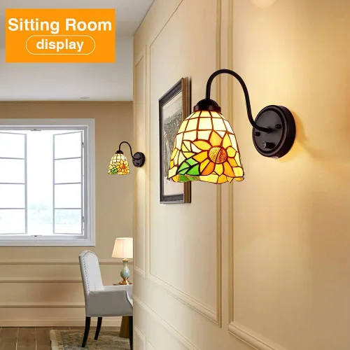 Miniatura 7 de Tiffany - Lámpara de pared para mesita de noche con interruptor regulable, aplique de pared de cuello de cisne vintage industrial con cable