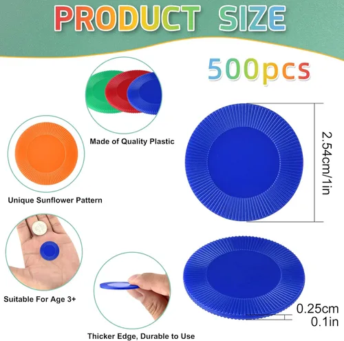 Miniatura 2 de Coopay 500 fichas de póquer de plástico de 10 colores, fichas de bingo de 1 pulgada, contadores de aprendizaje a granel, juegos de cartas de póquer