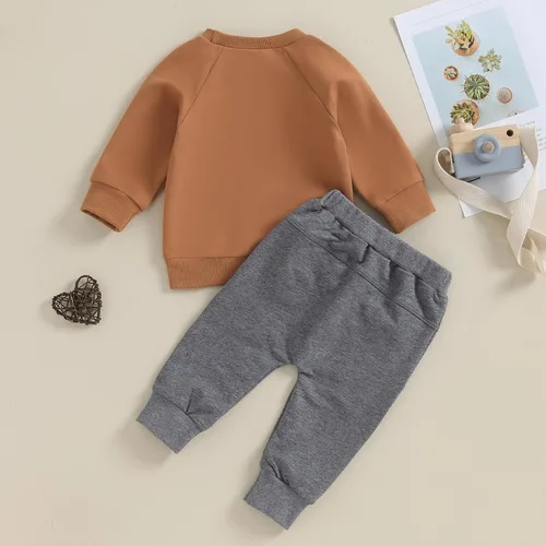 Miniatura 32 de Conjunto de ropa de otoño e invierno para bebé niño pequeño, sudadera de manga larga con colores contrastantes, pantalones elásticos para recién