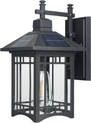 Miniatura 9 de Lámpara solar de pared para exteriores, accesorios de iluminación exterior, moderna lámpara exterior negra con pantalla de vidrio transparente