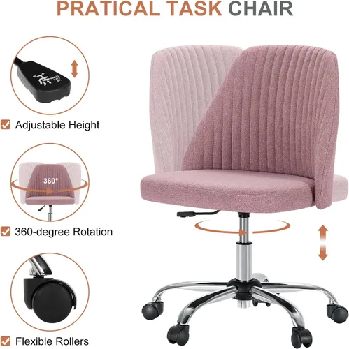Miniatura 4 de DUMOS Silla de oficina, cómoda silla de escritorio giratoria con ruedas, asiento ancho, sin brazos, altura ajustable, sillas de computadora