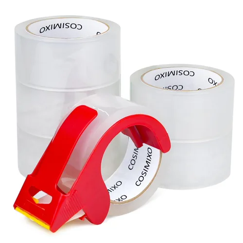 Miniatura 7 de COSIMIXO Cinta de embalaje transparente resistente de 2.5 mil x 1.88 pulgadas x 55 yardas, 6 rollos con dispensador, cinta de embalaje transparente