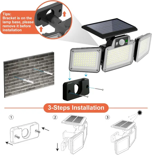 Miniatura 6 de JumJam 280 Reflectores LED Solares de Seguridad, Luces Solares para Exteriores con Sensor de Movimiento, Reflectores con Control Remoto