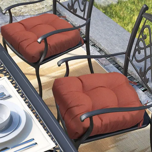 Miniatura 11 de Magpie Fabrics Juego de 2 cojines de asiento capitoné para exteriores e interiores con lazos, 19 x 19 pulgadas, impermeables, para silla de patio