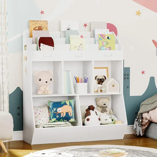 Miniatura 2 de HOOBRO Estantería para niños, organizador de juguetes y almacenamiento, estantería para niños, 5 compartimentos y 3 estantes de 3 capas, cabecera