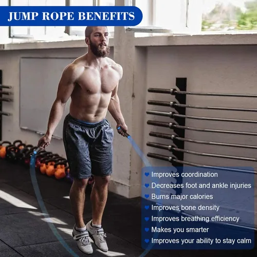 Miniatura 7 de Redify Cuerda de saltar con peso para entrenamiento físico (1 libra), rodamiento de bolas sin enredos, cuerda de saltar de velocidad rápida para Azul