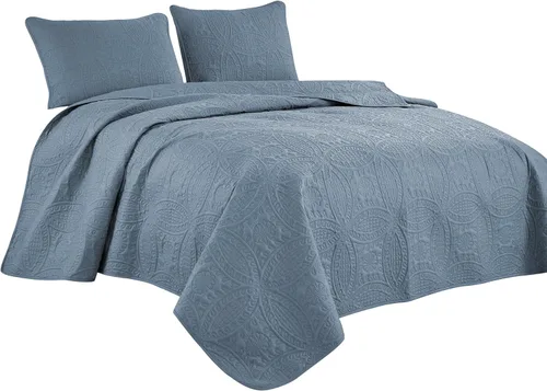 Miniatura 8 de Chezmoi Collection Austin - Juego de colcha tamaño matrimonial/doble, colcha de microfibra ligera acolchada Pinsonic de 3 piezas, color azul grisáceo