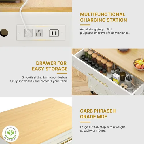 Miniatura 5 de DWVO Rolling Kitchen Island with Double Tilt Out 10 Gallon Trash Can Cabinet Power Outlet