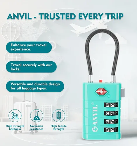Miniatura 4 de ANVIL Candados de equipaje TSA de 4 esferas con alerta de búsqueda: núcleo TSA008 mejorado para máxima seguridad, ideal para equipaje, maleta