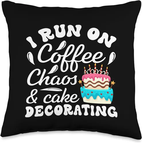 Cake Decorator Jokes Lovers Collection I Run Coffee Chaos - Almohada decorativa para amantes de los pasteles, 16 x 16 pulgadas, multicolor
