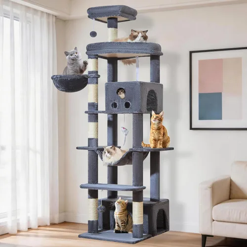 Miniatura 9 de Taoqimiao Árbol para gatos XXL de 79 pulgadas para gatos grandes, para gatos de gran tamaño, torre para gatos de varios niveles, 2 espaciosos
