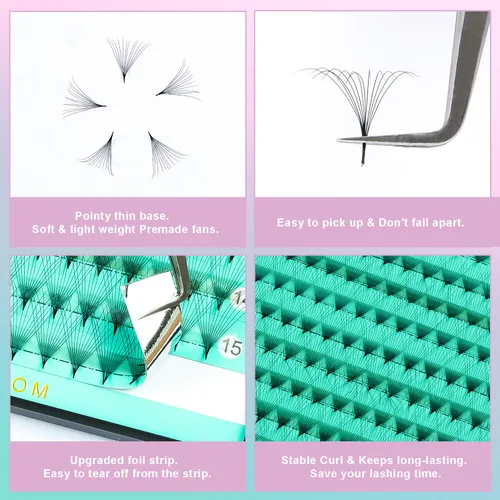 Miniatura 4 de VAVALASH Extensiones de pestañas postizas en abanico premontadas 320 abanicos 10D 14D 16D 20D 0.03 0.05 0.07 Grosor C/D Rizo Punta de tallo medio