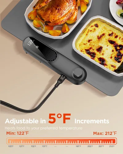 Miniatura 3 de FEPPO Tapete de calentamiento de alimentos, (XXL, 35 x 16 pulgadas), bandejas de calentamiento eléctricas para fiestas de bufés, tapete