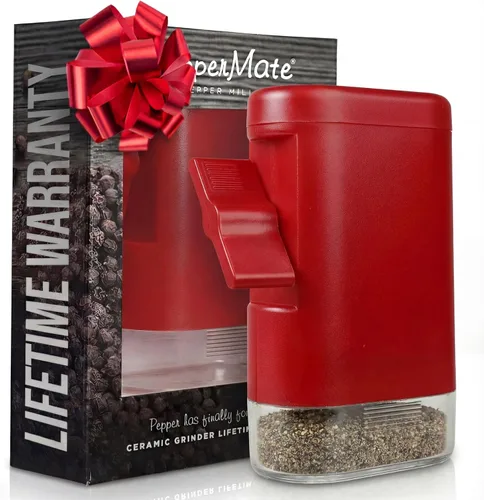 PepperMate Molinillo de Pimienta Tradicional - Molinillo Manual de Alto Volumen para Granos de Pimienta y Sal con Mango Ergonómico de Llave Rojo