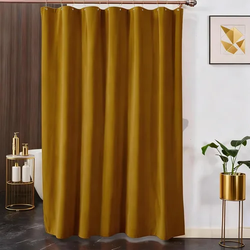 Miniatura 3 de Cortina de ducha HYAWGE de tela de terciopelo negro 260 GSM, cortina de ducha de lujo resistente, con ganchos, espesada, lavable, impermeable
