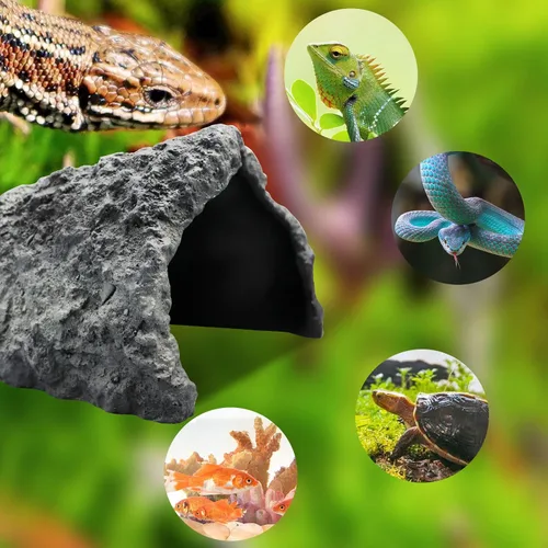 Miniatura 5 de Cueva de piel de reptil extra grande, cueva de resina, accesorios de decoración de acuario, tortuga lagarto para ocultar hábitat de 10.23 x 9.44 x