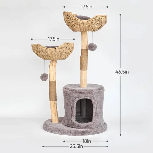 Miniatura 2 de Moderno árbol para gatos de interior para adultos grandes, torre de madera para gatos grandes de 46.5 pulgadas de alto para gatos grandes con poste