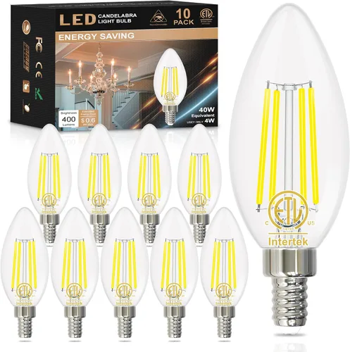 Miniatura 9 de Bombilla LED E12 para candelabro, 2700 K, blanco cálido, equivalente a 40 W, bombillas tipo B con forma de vela de 4 W, bombilla LED B11 para Luz