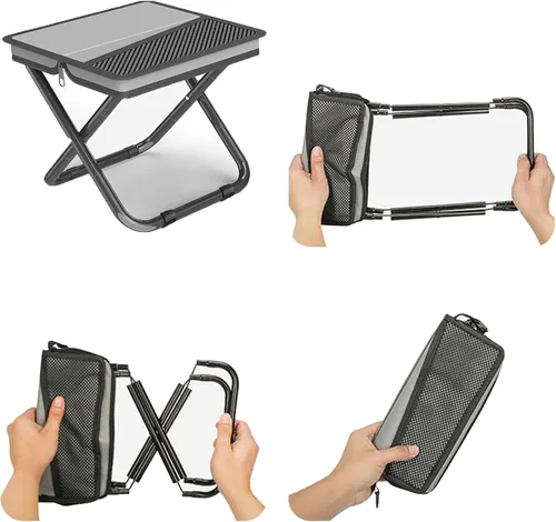 Miniatura 10 de Taburete de camping plegable 2 en 1 y bolsa tipo cabestrillo, capacidad de carga de 220 libras, taburete de pesca portátil plegable para campamento