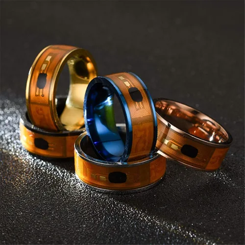 Miniatura 6 de Anillos creativos de moda para cumpleaños, día de San Valentín, diario, NFC, de acero inoxidable, chip de teléfono, goteo, aceite, patrón de dragón
