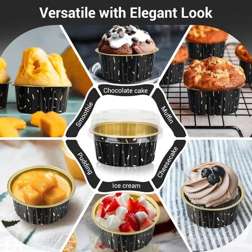 Miniatura 7 de EUSOAR Moldes de aluminio para magdalenas de varios colores, moldes de aluminio de 5 onzas para hornear, recipientes de postre con tapas, tazas de 5