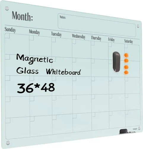 Miniatura 17 de Pizarra de Vidrio Negro Magnética de Borrado en Seco - Pizarra Negra de 48 x 36 Pulgadas Montada en Pared de Vidrio, Pizarra de Vidrio Negro Grande