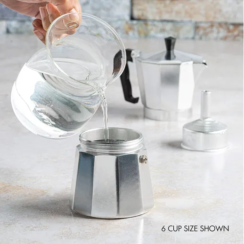 Miniatura 6 de Moka Pot - Cafetera y cafetera para estufa, cafetera italiana, cafetera Greca, cafeteras, plata (6 tazas)