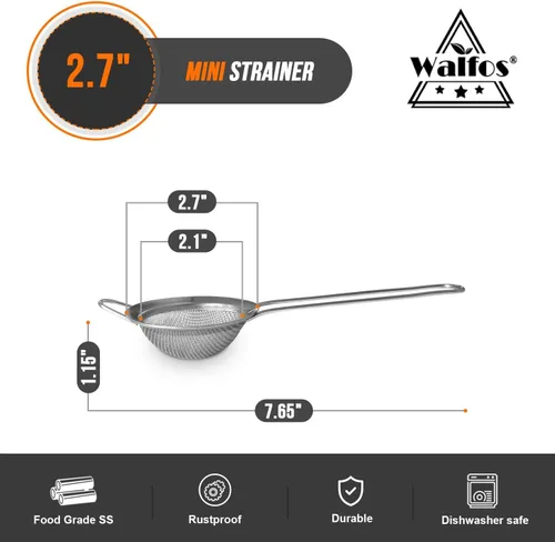 Miniatura 5 de Walfos Pequeño colador de té de malla fina, mini tamiz de acero inoxidable con asa, coladores de metal de cocina de 2.7 pulgadas para té, jugos
