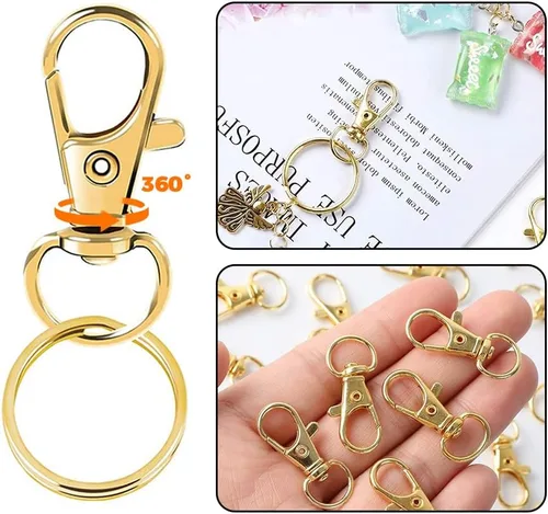 Miniatura 5 de dophee 100 ganchos giratorios de metal con anillos para llavero, cierres de pinza de langosta dorados para hacer joyas, bricolaje, manualidades