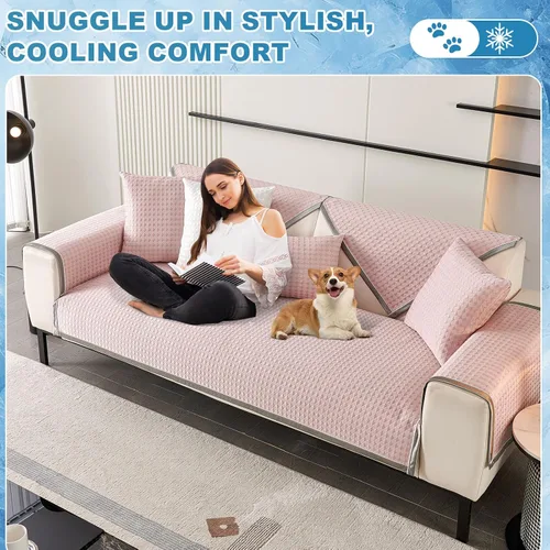 Miniatura 9 de OTOB Funda refrescante para sofá de perro de fibra de seda de hielo, protector de sofá lavable y antideslizante, tapete suave para cama de perro