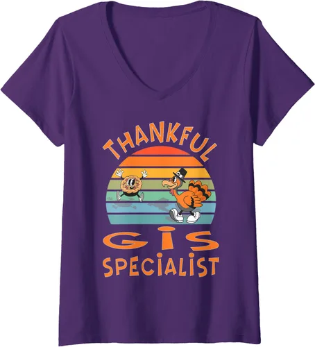 Miniatura 8 de Womens GIS Specialist Job Funny Thanksgiving V-Neck T-Shirt