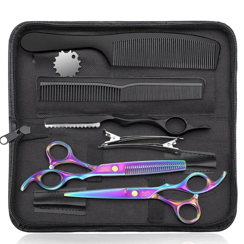 JASON Kit profesional de tijeras de corte de pelo de 10 piezas, tijeras texturizadoras con 30 dientes, tijeras rectas para peluquería, peluquería,