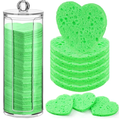 Sieral 120 unidades de esponjas faciales comprimidas con contenedor, almohadillas desechables para la limpieza del rostro, exfoliación, remoción de