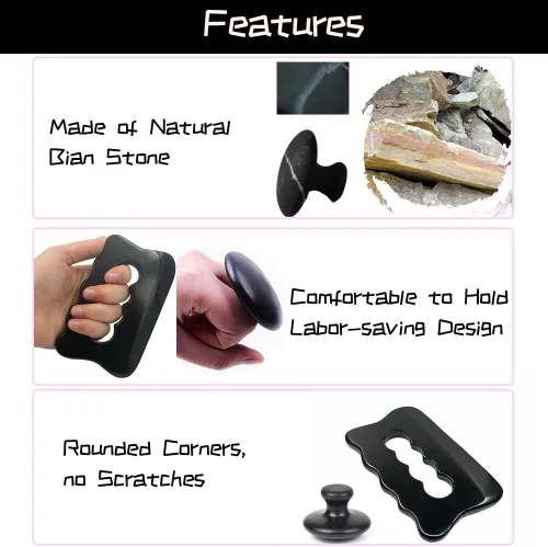 Miniatura 4 de Herramienta raspadora muscular, herramienta corporal Gua Sha con 2 piezas de piedras calientes para masaje, herramientas de masaje para raspar
