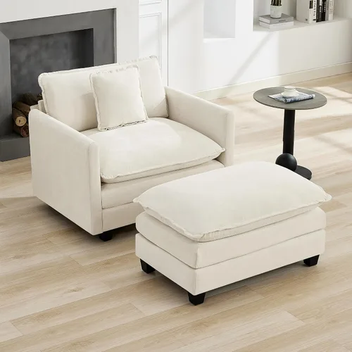 Miniatura 5 de Otomán de Sofá Moderno de Chenille Nube de 35'', Otomán Rectangular para Sofá Seccional Modular, Beige