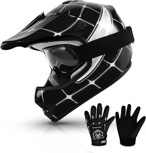 TCMT Casco de motocross para jóvenes, certificado por DOT, casco de motocross ATV de cara completa para niños con gafas, guantes y bolsa para casco