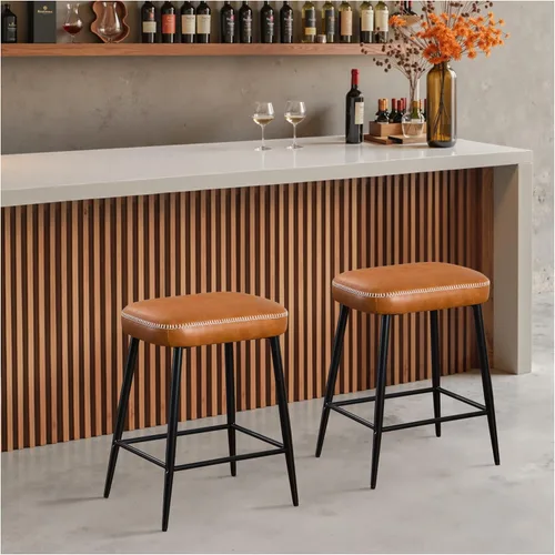 Miniatura 14 de STOOLINK Juego de 2 taburetes de bar de 24 pulgadas de altura de mostrador para isla de cocina, taburetes de bar de cocina modernos con base
