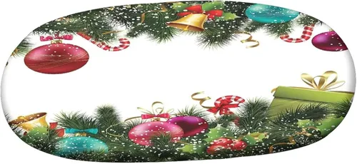 Miniatura 3 de Mantel ajustable ovalado de poliéster con bordes elásticos de Navidad, felicitación de Año Nuevo con estampado de guirnalda de acebos, se adapta a